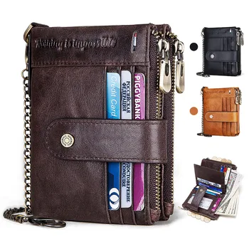 Petrecere a timpului liber din piele barbati portofel ultra-subțire retro scurt zero portofel multifunctional card de portofel designer sac lanț