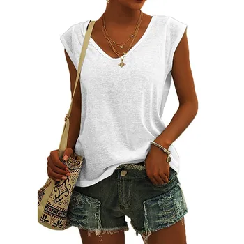 Rezervor Topuri pentru Femei de Moda de Vară fără Mâneci Tricou Rotund Gat Vrac Streetwear Plus Dimensiune Femme solide T-shirt blusa mujer moda 2023