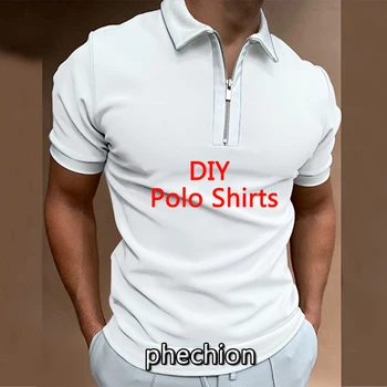 phechion Noua Moda Barbati Tricou Polo 3D DIY Imprimare Tricou Polo Barbati Maneca Scurta Rever Zip Slim Fit Polo Camasa Y01