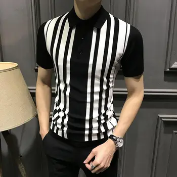 Vara Tineret Nou Trend Bărbați Cu Dungi Tricou Polo Maneca Scurta Business Casual Rever Coreeană De Moda Streetwear Slim Versatil Topuri