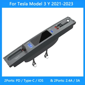 27W Incarcator Rapid USB PD Tip C Șunt Hub Prelungire Consola centrala Senzor Inteligent 4 Porturi Stație de Andocare Pentru Tesla Model 3 Y 2023