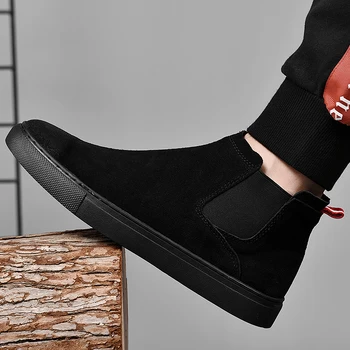 plus dimensiune bărbați moda chelsea cizme negre tendință de vacă din piele de apartamente pantofi cowboy platforma de boot streetwear glezna botas mans
