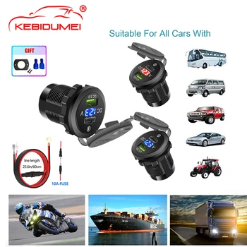 KEBIDUMEI QC 3.0 USB Încărcător Încărcător Rapid Motocicleta Auto Dual USB Încărcător de Priză LED cu Capace pentru Camion, Barca, ATV-uri Auto