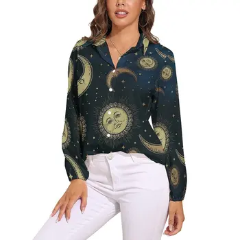 Vintage Astrologie Bluza Femeie Soarele, Luna și Stelele Casual, Bluze Largi cu Maneca Lunga-Tricou Personalizat Îmbrăcăminte de Dimensiuni Mari 2XL 3XL