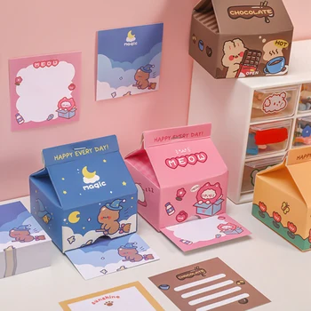 200 Coli/Cutie Lapte Serie Kawaii Memo Pad Drăguț Notă Adezivă De Hârtie De Desen Animat Rechizite Școlare Pentru Copiii Papetărie Mesaj Notă