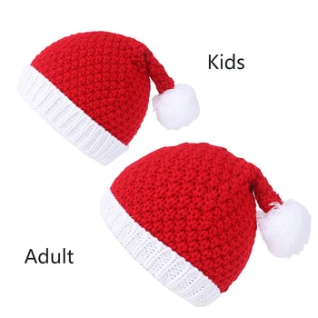 Copii Crăciun Tricotat Pălărie Roșie Tricotate Santa Drăguț Părinte-Copil Pălării Pompom Petrecere De Anul Nou Copil Cadou De Mos Craciun Pentru Copii 2024